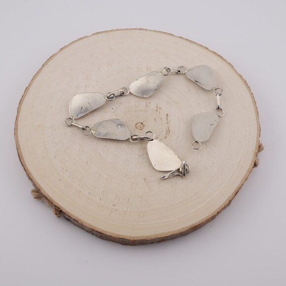 Navajo Sterling Silver Link Bracelet Shadow Box Turquoise Jewelry Sz 8.75in. ** - Picture 12 of 12